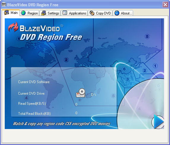 main window in blazevideo dvd region free