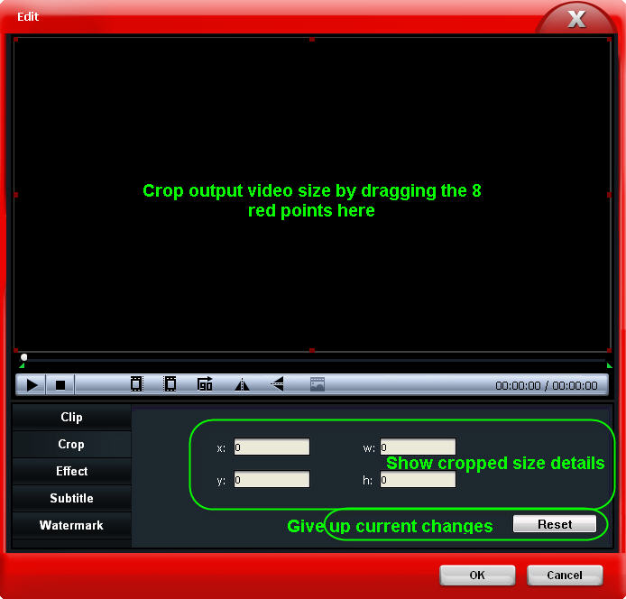crop video size in Edit box