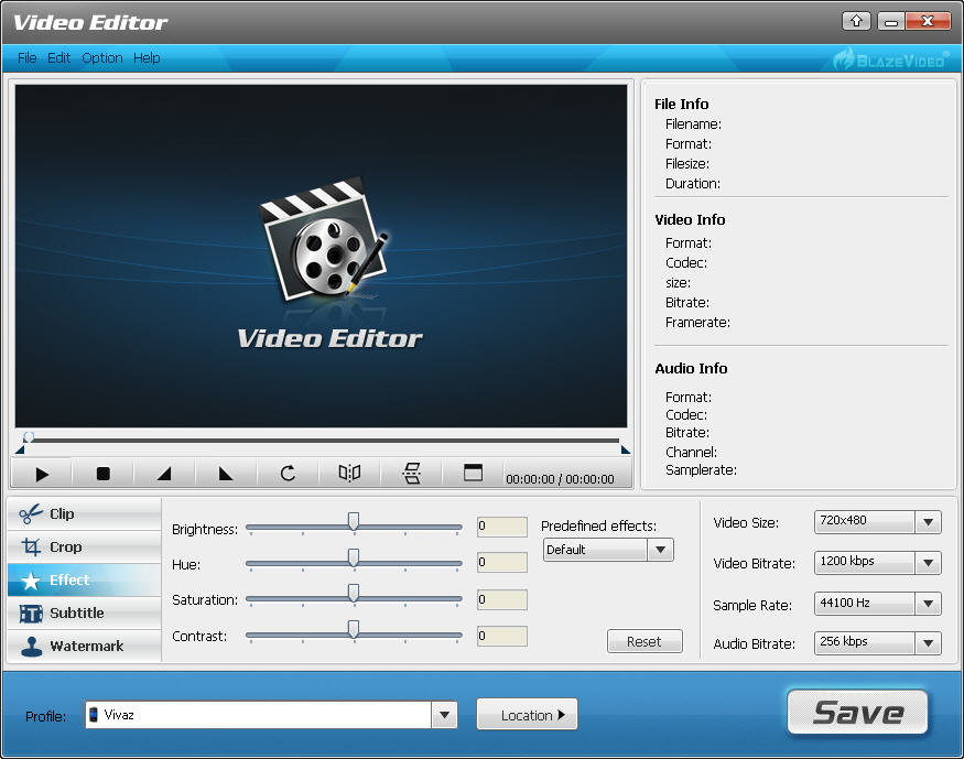 Click to view BlazeVideo Video Editor 1.0.0.1 screenshot